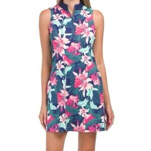 Tommy Bahama Racquet & Paddle Dress Womans Large Floral Sleeveless Stretch